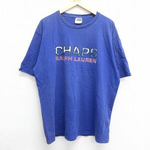 XL/古着 ラルフローレン チャップス 半袖 ビンテージ ブランド Tシャツ メンズ 90s ビッグロゴ 大きいサイズ コットン クルーネック 紺