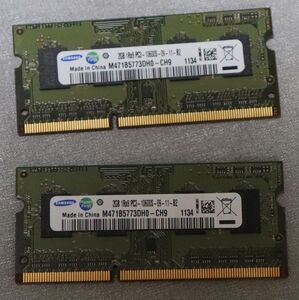 ノートパソコン用メモリ/サムスン（SAMSUNG)/ PC3-10600（DDR3-1333） /2GB-2枚　4GB/中古/動作確認品