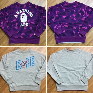 A BATHING APE APEE アベイシングエイプ エイピー パープルカモ/グレー 猿迷彩 紫迷彩 クルーネック スウェット リバーシブル