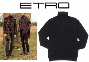 19万新品◆XL◆エトロジャパン◆カシミア100％ タートルネックニット 黒 ブラック 薄手【ETRO】1円