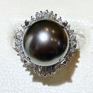 ☆Pt900 ブラックパール12.1mm&ダイヤリング☆