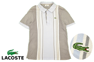 Y-7697★送料無料★LACOSTE ラコステ (株)ファブリカ★レア柄 日本製 ストライプ ワニロゴ刺繍 鹿の子 半袖 ポロシャツ 2