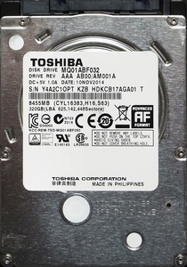 TOSHIBA MQ01ABF032 2.5インチ 7mm SATA600 320GB 338回 17282時間