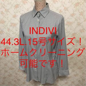 ★INDIVI/インディヴィ★極美品★大きいサイズ！長袖ストライプブラウス44(3L.15号)シャツ ホワイト