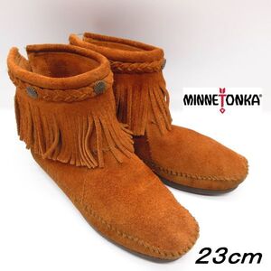 状態良好 古着 MINNETONKA ミネトンカ US6 23cm/スエード フリンジ コンチョ バックジップ ブーツ 本革 レザーシューズ モカシン 革靴/B13