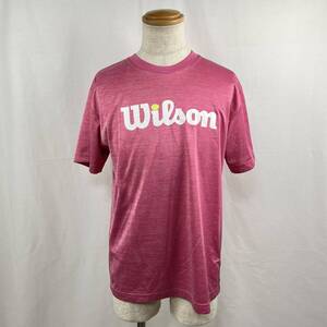 【2639】Wilson　ウィルソン　ピンク　L　半袖Tシャツ　クルーネック　ビッグロゴ　テニス　メッシュ　ビッグプリント　スポーツウェア