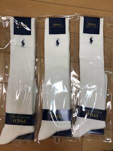 送料込 新品 POLO 靴下 ポロ ラルフローレン ハイソックス 3足セット 24-26cm 白