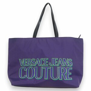 美品 VERSACE JEANS COUTURE ヴェルサーチジーンズクチュール ロゴプリント ナイロン トートバッグ パープル系 ◆