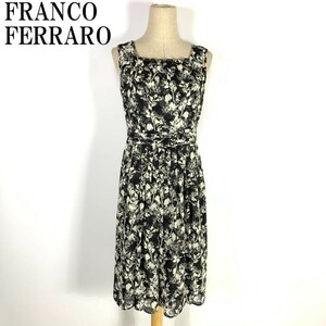 LA2366 フランコフェラーロ 花柄シフォンワンピース FRANCO FERRARO バイカラー 総柄 ノースリーブ 裏地あり黒ブラック 2