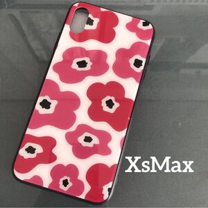 iPhoneXsmaxケース　強化ガラスケース　花柄　ピンク　管理北ピ-8 北欧　フラワー　ハナ　花