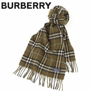 英国製◆BURBERRYS バーバリー カシミヤ100％ チェック柄 マフラー オリーブ