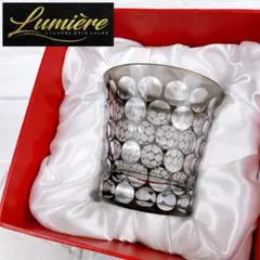 【新品未使用】Lumiere デザインガラスグラス　キリコ風水玉柄　グレー