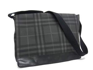 1円 ■美品■ BURBERRY バーバリー PVC×レザー クロスボディ ショルダーバッグ 斜め掛け レディース メンズ ブラック系 FL3256