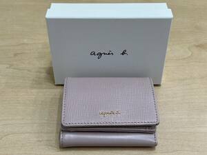 【24816】agnes b. アニエスベー レザー 三つ折り 財布 ピンク系