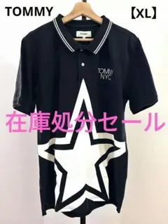 TOMMY トミー【XL】✨メンズ ポロシャツ 半袖 プリント 黒