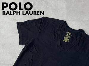 ☆送料無料☆ POLO RALPH LAUREN ポロ ラルフローレン USA直輸入 古着 半袖 Vネック ロゴ Tシャツ メンズ M ブラック トップス 中古 即決