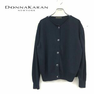 1N1006-K◆USA製 DONNAKARAN NEWYORK ダナキャラン 長袖ニットカーディガン◆sizeL ブラック 無地 ウールブレンド カジュアル レディース