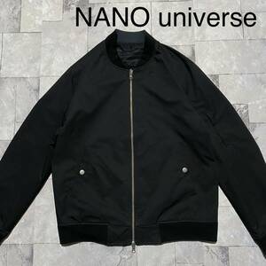 NANO universe ナノユニバース MA1 ナイロンジャケット リバーシブル ダブルジップ ジップアップ ボーダー ブラック 薄手 サイズM 玉FS1191