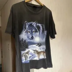 ヴィンテージTシャツ　アニマルTシャツ　墨黒　フェード　両面プリント