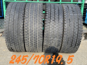 パF789■245/70R19.5 136/134J　4本価格　DUNLOP DECTES SP001　2019年製造　送料無料　地山　低床　増屯車　トラック　大型　SNOW