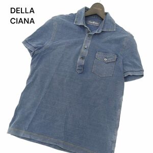 イタリア製★ DELLA CIANA デラチアーナ 春夏 ウォッシュ加工 インディゴ★ 半袖 鹿の子 ポロシャツ Sz.48　メンズ ネイビー　C4T05756_6#D