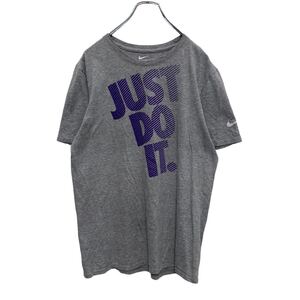 NIKE 半袖 プリント Tシャツ M グレー パープル ナイキ JUST DO IT スポーツ ストリート 古着卸 アメリカ仕入 a504-5269