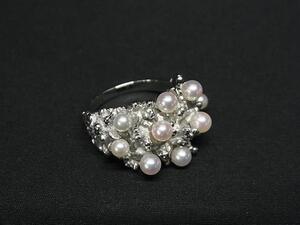 1円 ■美品■ TASAKI タサキ 田崎 本真珠 アコヤ真珠 パール 約3mm〜4mm SV925 リング 指輪 アクセサリー 約13号 シルバー系 FH5081