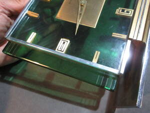 1930年代　アールデコ　グリーングラス　置き時計　Art Deco 8 Day Clock Floating in Green Glass 1930