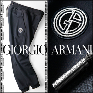 ■新品12万/伊製GAビックロゴ刺繍【GIORGIO ARMANI】美しいシルエットネイビースウェットジョガーパンツ52/W84～92cmジョルジオアルマーニ