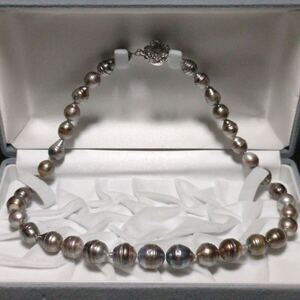 【黒蝶真珠】8.0-12.5mm 46.5cm クロチョウ ネックレス アクセサリー SILVER pearl パール