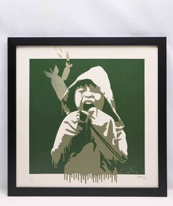 真作 Amp シルクスクリーン「Kwan クワン」画寸 40cm×40cm タイ人作家 バンクシー彷彿 現代芸術アーティスト アンプ 2007年作品 5384