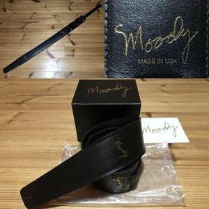 新同品 Moody Straps Leather-Leather 2.5inch Standard Black ムーディー レザー ストラップ ギター ベース オールブラック 黒 高級 希少