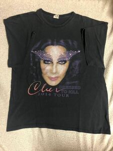 レア 使用感有 DELTAボディ 2014年 Cher/シェール DRESSED TO KILL/CYNDI LAUPER 北米ツアー Ｔシャツ 黒 XL