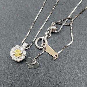 G0611B134　K18 WG ダイヤモンド 0.12ct カラーストーン0.076ct 花 フラワー モチーフ デザイン ネックレス ペンダント 総重量1.7g