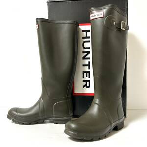 【美品/BOX付】HUNTER ハンター レインブーツ ラバーブーツ 長靴 US6 23cm カーキ　＊CV