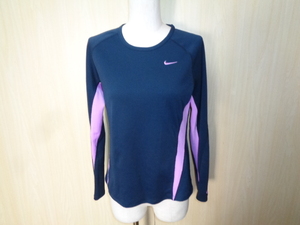 182◆NIKE DRI-FIT スポーツウェア Tシャツ◆ナイキ サイズL ネイビー/ピンク ラグラン ロンT レディース スポーツウェア ゆうパケット 6E