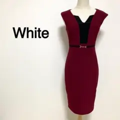 White ワインレッドカラー Vネック ノースリーブドレス