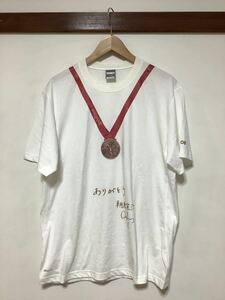 ち926 NIKE ナイキ 朝原宣治 北京オリンピック リレー プリントTシャツ 記念Tシャツ L ホワイト