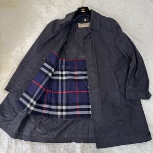 【美品】現行モデル Lサイズ カシミヤ混 バーバリーロンドン BURBERRY LONDN ステンカラーコート ライナー ノバチェック メンズ ブラック