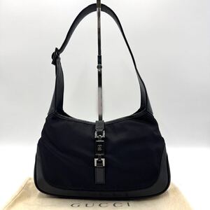 1円【極美品】GUCCI グッチ ジャッキー ワンショルダーバッグ 肩掛け 腕掛け ハンド レディース SV金具 ナイロン レザー 本革 ブラック 黒