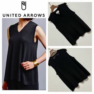 良品■ユナイテッドアローズ■Aライン Vネック ノースリーブ ニット フリー 黒 ブラック UNITED ARROWS 1518-699-0479 定価13200円