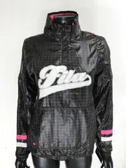 【USED】FILA フィラ ポリエステル ハーフジップ ハイネック 2WAY ブルゾン スニード 裏地付き 袖脱着 ロゴ刺繍 ブラウン系 レディース M ゴルフウェア