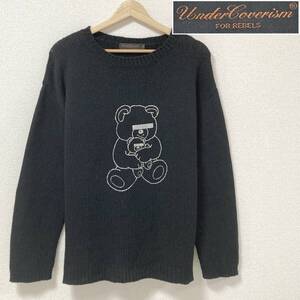 初期 UNDERCOVER 目隠しベア ウール プリント ニット セーター ブラック 黒 Mサイズ アンダーカバー くま VINTAGE archive 4100174