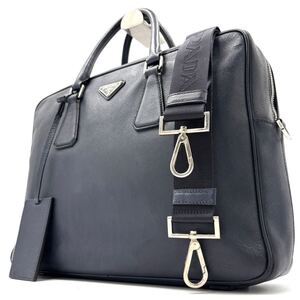 1円《 正規品 》PRADA プラダ 2way ビジネスバッグ メンズ 三角ロゴ ショルダー 白タグあり A4 PC◎ サフィアーノレザー 大容量 ネイビー