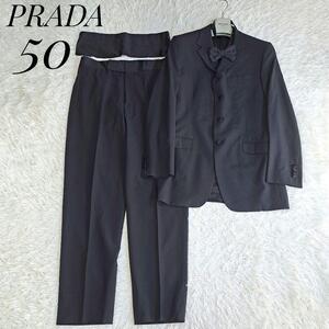 【入手困難!!XL相当】PRADA プラダ メンズ タキシード スーツ 4点 セットアップ 蝶ネクタイ 黒 ブラック フォーマル 大きいサイズ 