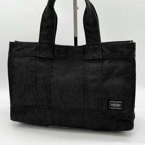 【美品】PORTER ポーター スモーキー トートバッグ 吉田カバン デニム 肩掛け 通勤 通学 シンプル ブラック メンズ レディース EJ100709C