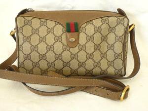 1円～!! 送料無料!! GUCCI グッチ オールドグッチ シェリーライン GG柄 PVC レザー ショルダーバッグ 89.02.018 ブラウン系