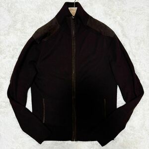 未使用級! グッチ【定価約30万】GUCCI ドライバーズニット ブルゾン セーター レザー切替 牛革 XL LL ブラウン 茶色 高級感◎ スエード