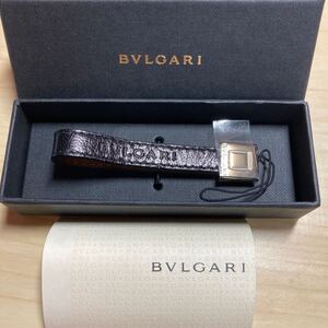 ブルガリ ストラップ キーホルダー 携帯ストラップ チャーム レザー BVLGARI 箱付き　ブランド　ブラック　黒　メンズ　中古美品　シルバー