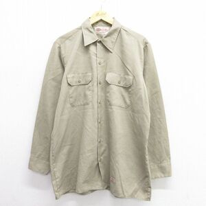 XL/古着 ディッキーズ Dickies 長袖 ワーク シャツ メンズ 90s ロング丈 ベージュ カーキ 23jun21 中古 トップス